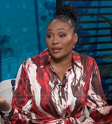 Cynthia Bailey's printed tie waist shirtdress on E! News Daily Pop