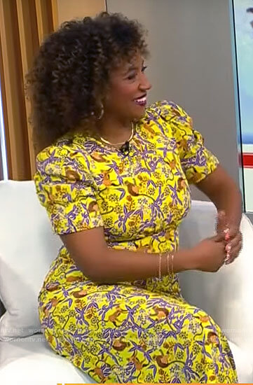 Dayna Isom Johnson’s yellow monkey print dress on CBS Mornings