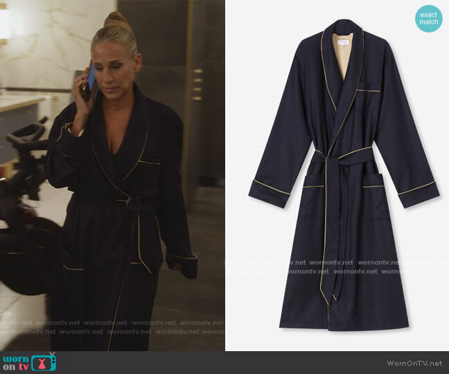 Duke Cashmere Mens Robe by Derek Rose worn by Carrie Bradshaw (Sarah Jessica Parker) on And Just Like That