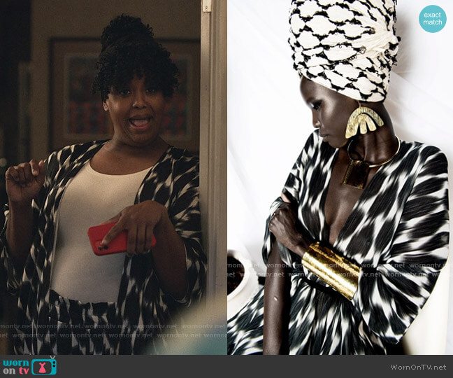 Kelly’s printed kimono on Insecure