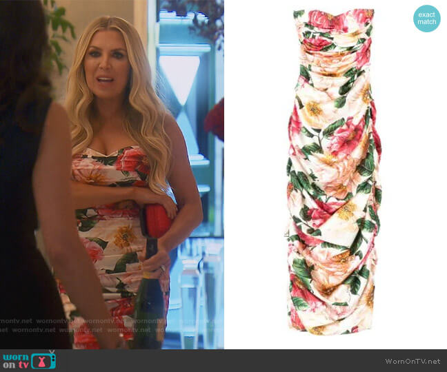 Ruched Floral Strapless Dress by Dolce & Gabbana worn by Dr. Jen Armstrong  on The Real Housewives of Orange County