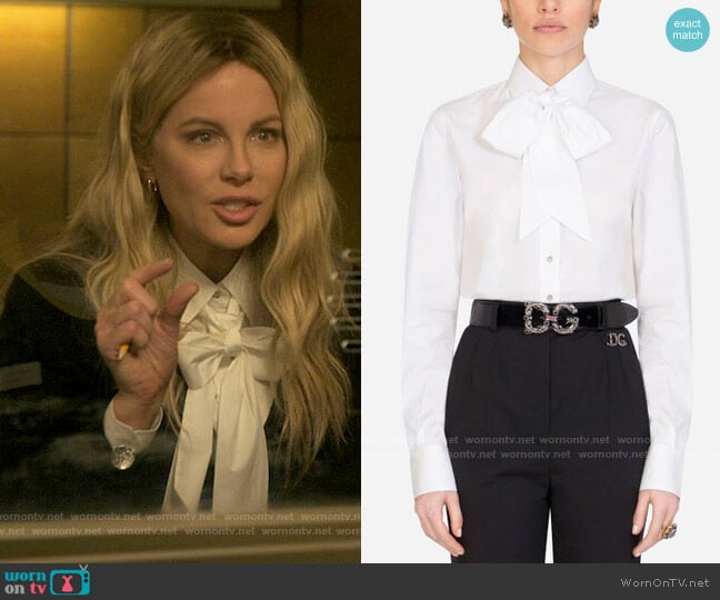 Dolce & Gabbana Poplin shirt with pussy bow worn by Beth Burgess (Kate Beckinsale) on Guilty Party