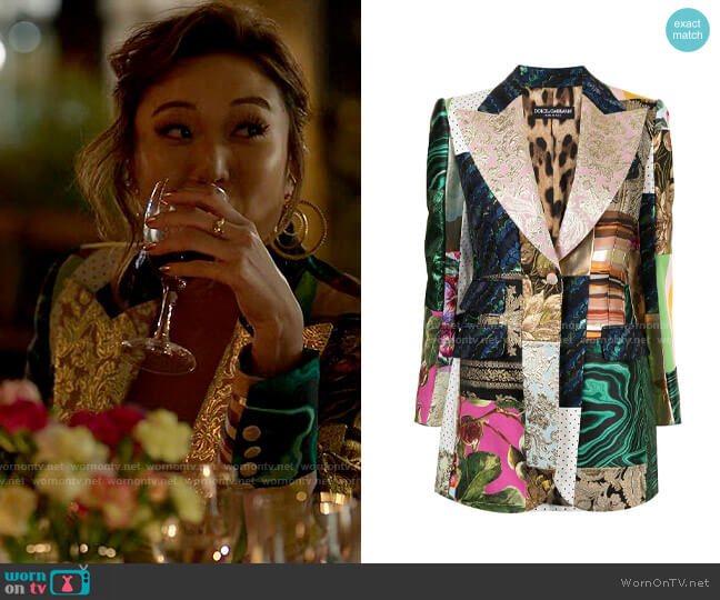 Dolce & Gabbana Single-breasted Patchwork Blazer worn by Mindy Chen (Ashley Park) on Emily in Paris