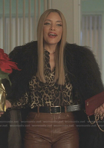 Dominique’s leopard print blouse and leather pants on Dynasty