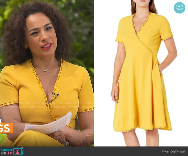 WornOnTV: Michelle Miller’s yellow lace trim wrap dress on CBS Mornings ...