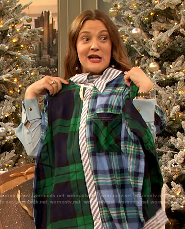 Drew’s mixed plaid shirt on The Drew Barrymore Show