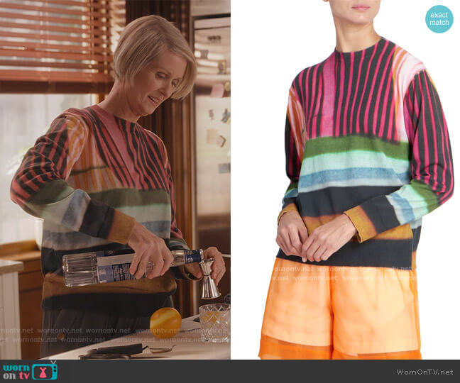 Colorblock Abstract Stripe Sweater by Dries Van Noten worn by Miranda Hobbs (Cynthia Nixon) on And Just Like That