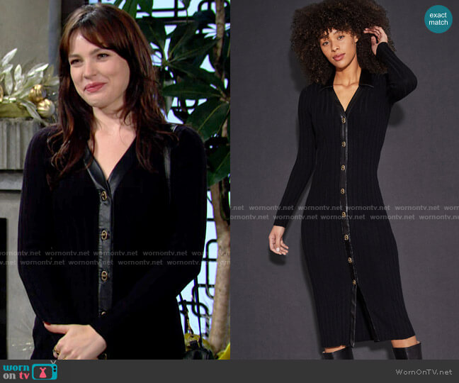 Ecru Rib Sweater Dress with Faux Leather worn by Tessa Porter (Cait Fairbanks) on The Young & the Restless