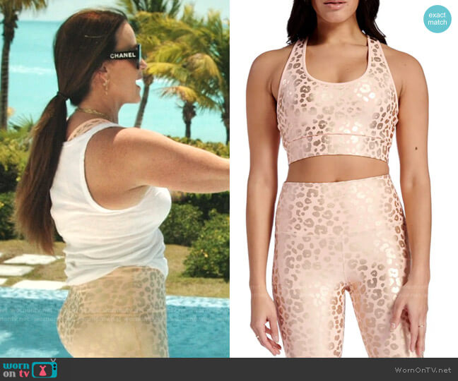 Independence Leopard Design Sports Bra by Electric Yoga worn by Kyle Richards on The Real Housewives Ultimate Girls Trip