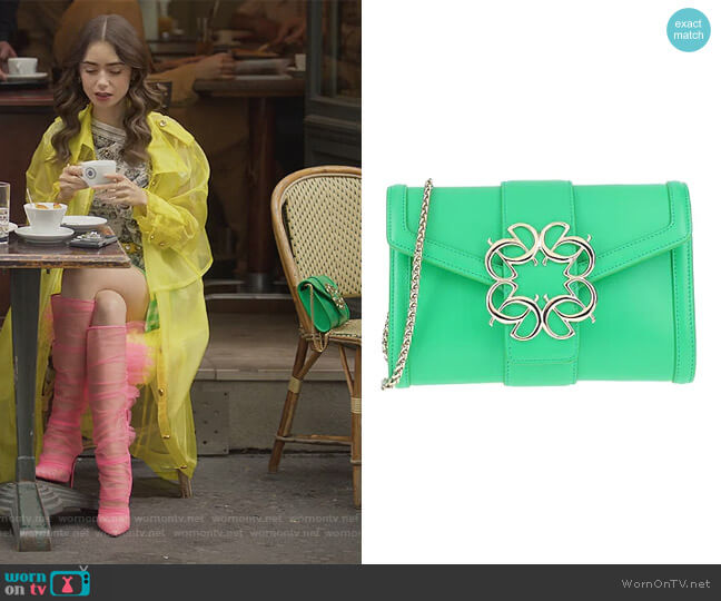 Leather Shoulder Bag by Elie Saab worn by Emily Cooper (Lily Collins) on Emily in Paris