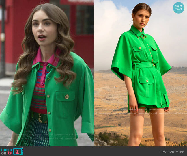 WornOnTV: Camille's green oversized blazer on Emily in Paris