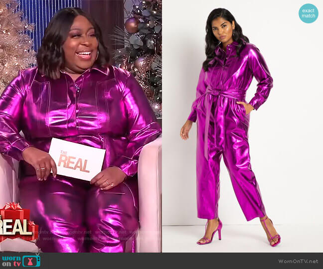 Metallic Tie Ankle Jumpsuit by Eloquii worn by Loni Love  on The Real