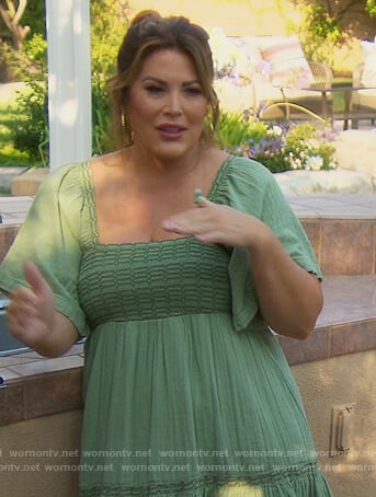 Emily's green smocked mini dress on The Real Housewives of Orange County