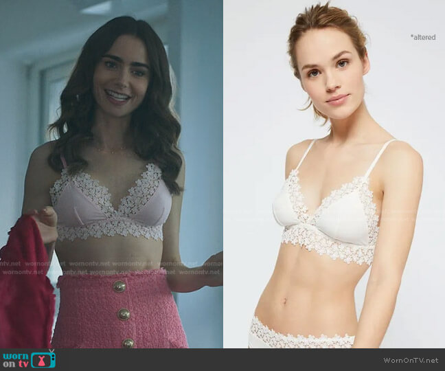 Nymphea Triangle Bra by Etam worn by Emily Cooper (Lily Collins) on Emily in Paris