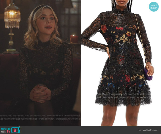 Paneled metallic corded lace dress by Etro worn by Kiernan Shipkla on Riverdale