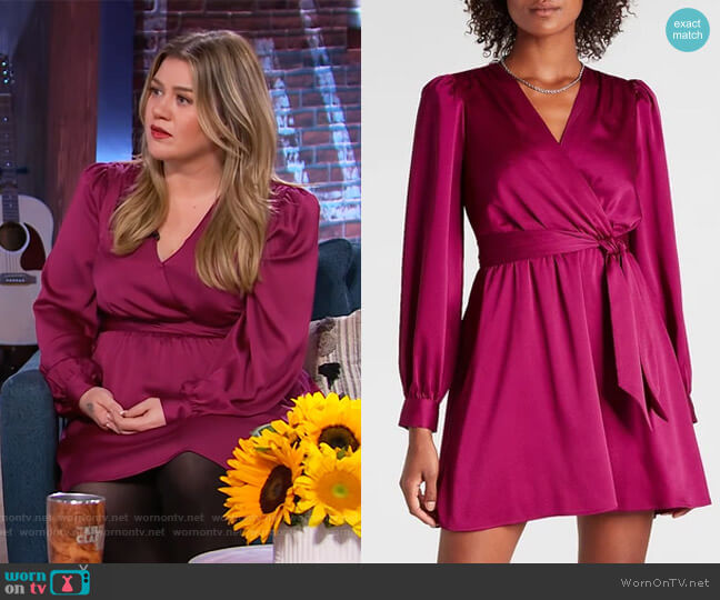 Pink Satin Wrap Dress by Express worn by Kelly Clarkson  on The Kelly Clarkson Show
