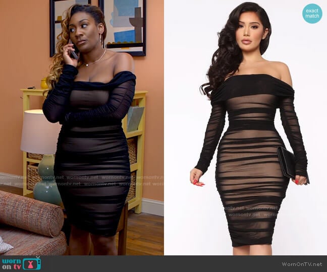 Fashion Nova Ready In A Ruched Off Shoulder Midi Dress worn by Daniella King (Mignon) on Tyler Perrys Sistas