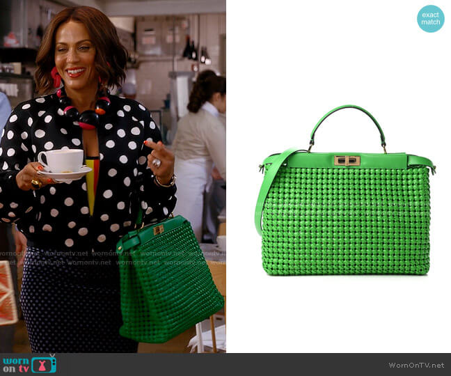 Fendi Nappa Woven Large Peekaboo Iconic Satchel in Green worn by Lisa Todd Wexley (Nicole Ari Parker) on And Just Like That