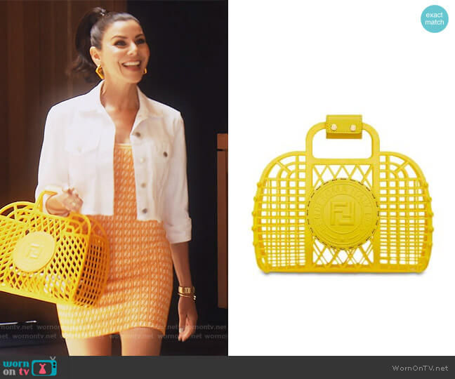 Logo-patch basket bag by Fendi worn by Heather Dubrow  on The Real Housewives of Orange County
