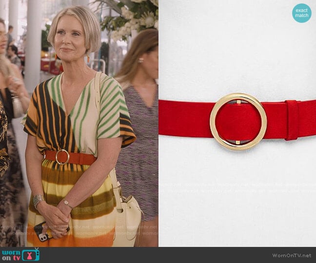  O-ring Suede Belt by Frame worn by Miranda Hobbs (Cynthia Nixon) on And Just Like That