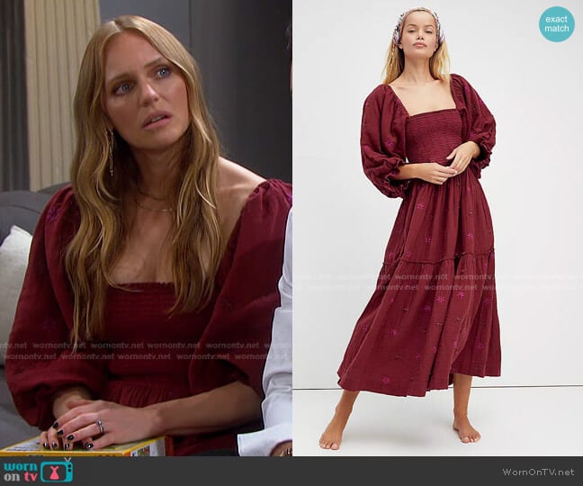 Dahlia Embroidered Maxi Dress by Free People worn by Abigail Deveraux (Marci Miller) on Days of our Lives