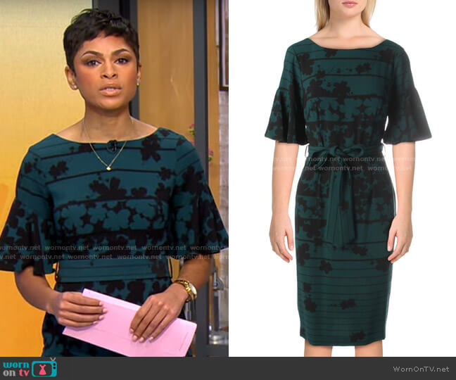 Gabby Skye Floral Striped Wear to Work Dress worn by Jericka Duncan  on CBS Mornings
