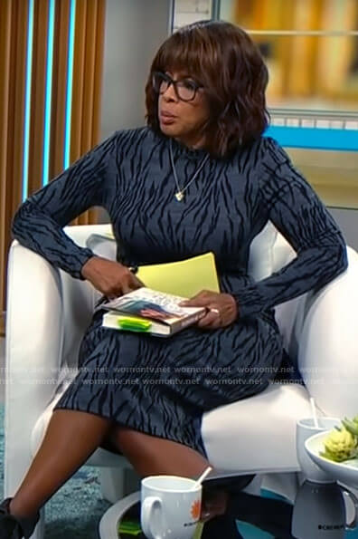 Gayle King’s grey zebra print dress on CBS Mornings