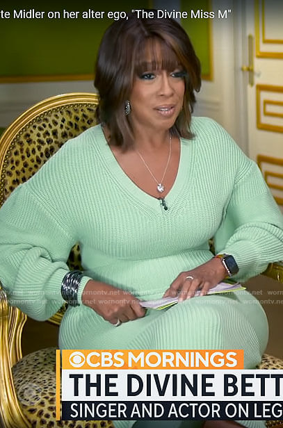 Gayle King’s mint green sweater dress on CBS Mornings