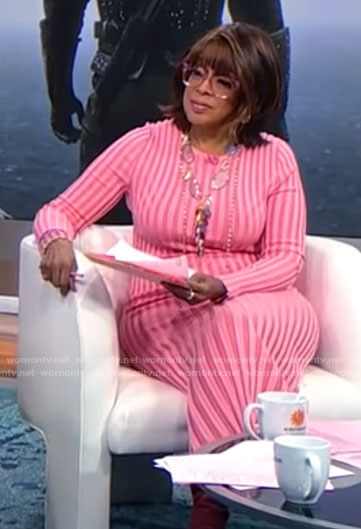 Gayle King's pink ribbed midi dress on CBS Mornings