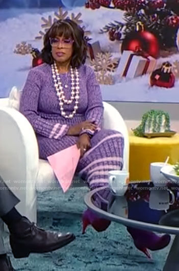 Gayle King’s purple striped sweater dress on CBS Mornings