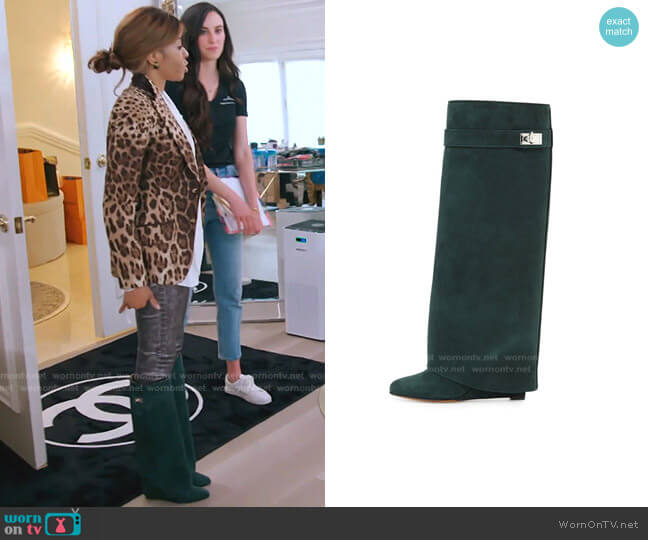 Suede Shark-Lock Fold-Over Boot in Forest Green by Givenchy worn by Mary Cosby  on The Real Housewives of Salt Lake City
