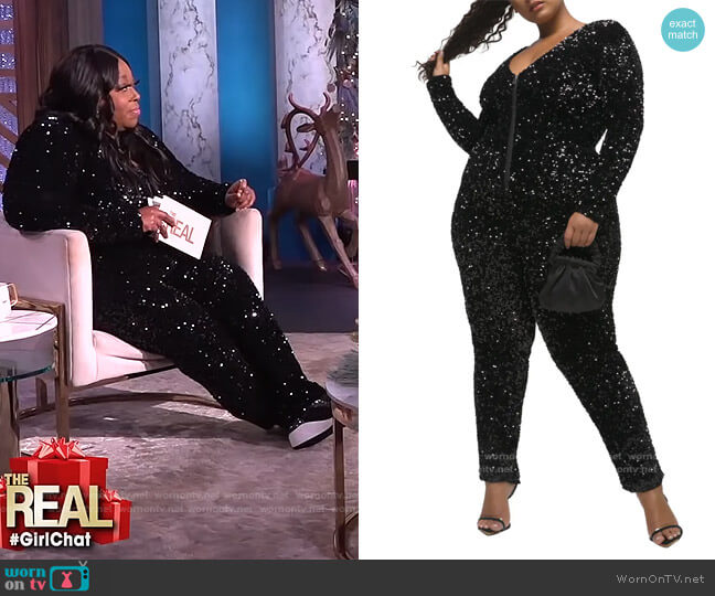 Sequin Long Sleeve Jumpsuit by Good American worn by Loni Love  on The Real