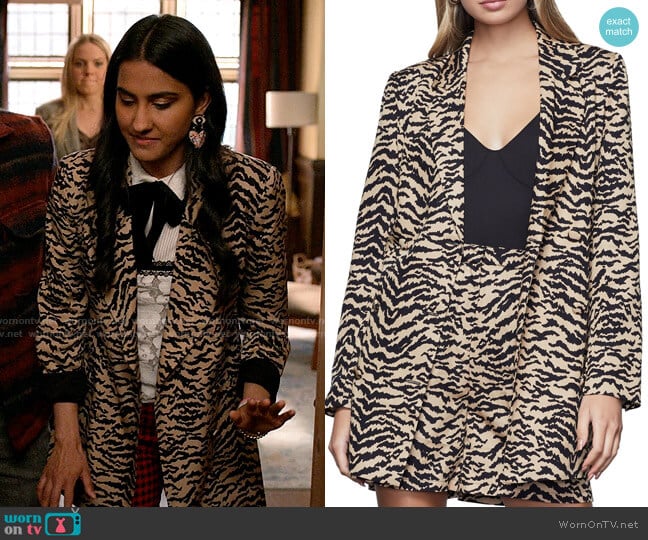 Good American Zebra Print Blazer worn by Bela Malhotra (Amrit Kaur) on The Sex Lives of College Girls