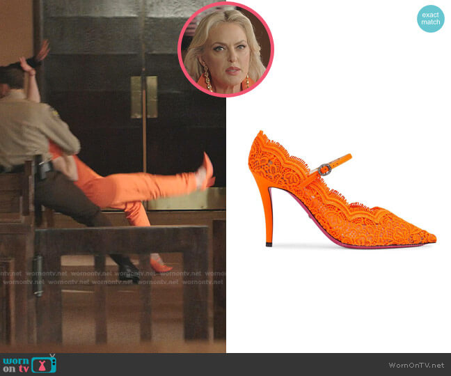 Orange Virginia 95 Lace Pumps by Gucci worn by Alexis Carrington (Elaine Hendrix) on Dynasty