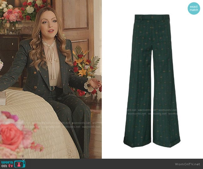 Pinstripe Flared Trousers by Gucci worn by Fallon Carrington (Elizabeth Gillies) on Dynasty