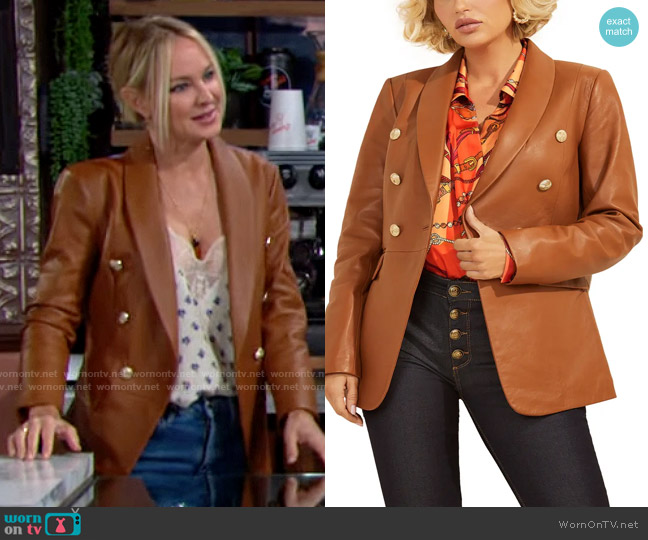 Guess Marciano Roxanne Genuine Leather Blazer worn by Sharon Collins (Sharon Case) on The Young & the Restless