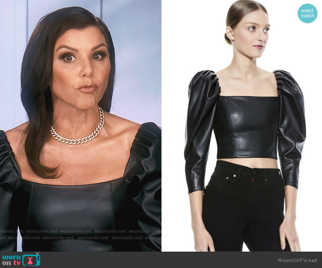 Francesca Vegan Leather Top by Alice + Olivia worn by Heather Dubrow  on The Real Housewives of Orange County