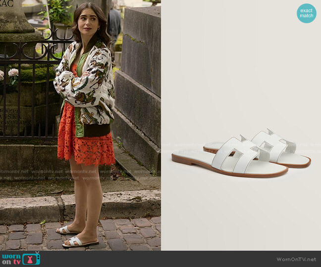 Hermes Oran Sandal worn by Emily Cooper (Lily Collins) on Emily in Paris
