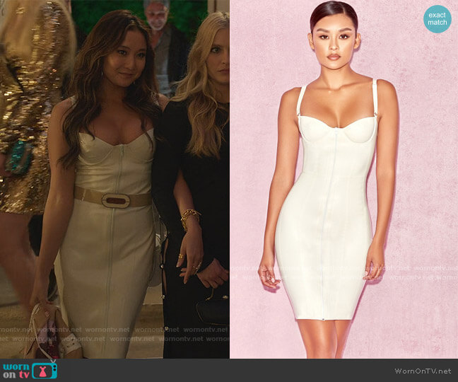 Lexii Latex Bustier Zip Up Dress by House of CB worn by Mindy Chen (Ashley Park) on Emily in Paris