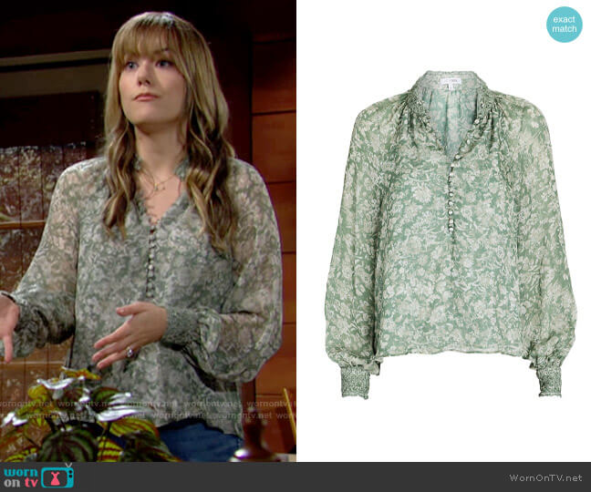 Intermix Perry Floral Silk Blouse worn by Hope Logan (Annika Noelle) on The Bold & the Beautiful