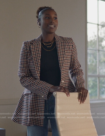Issa’s gingham check peplum blazer on Insecure