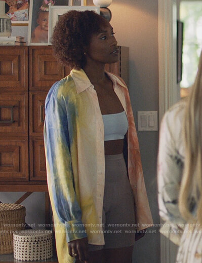 Issa’s tie dye button down shirt on Insecure