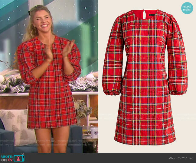Puff Sleeve Dress in Good Tidings Plaid by J. Crew worn by Amanda Kloots  on The Talk