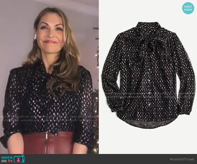 Tie-neck blouse with rainbow Lurex Dot by J. Crew worn by Lori Bergamotto on GMA worn by http://www.today.com/ (NBC) on Good Morning America