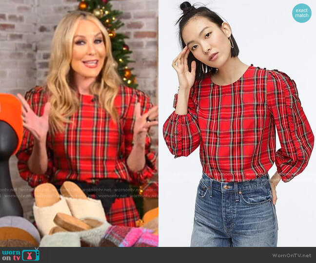 Ruffle-sleeve Top In Red Stewart Tartan by J. Crew worn by Chassie Post  on Today