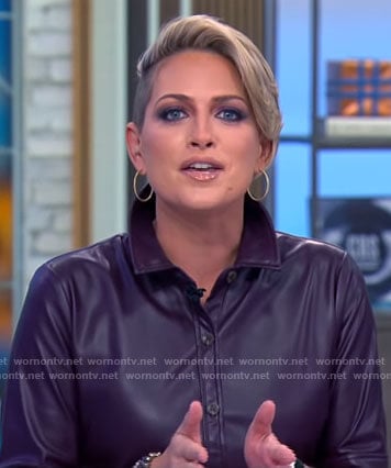 Jamie Yuccas’s purple leather shirtdress on CBS Mornings