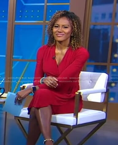 Janai's red long sleeved wrap dress on Good Morning America