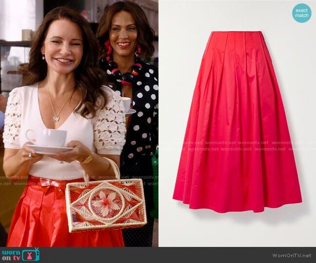 Jason Wu Collection Pintucked cotton-poplin midi skirt worn by Charlotte York (Kristin Davis) on And Just Like That