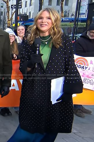 Jenna's black pearl embellished coat on Today