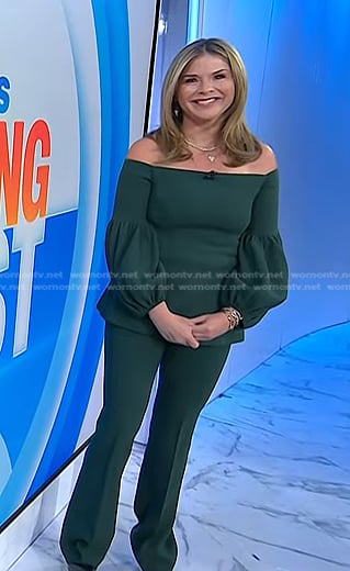 Jenna's green off-shoulder top and pants on Today